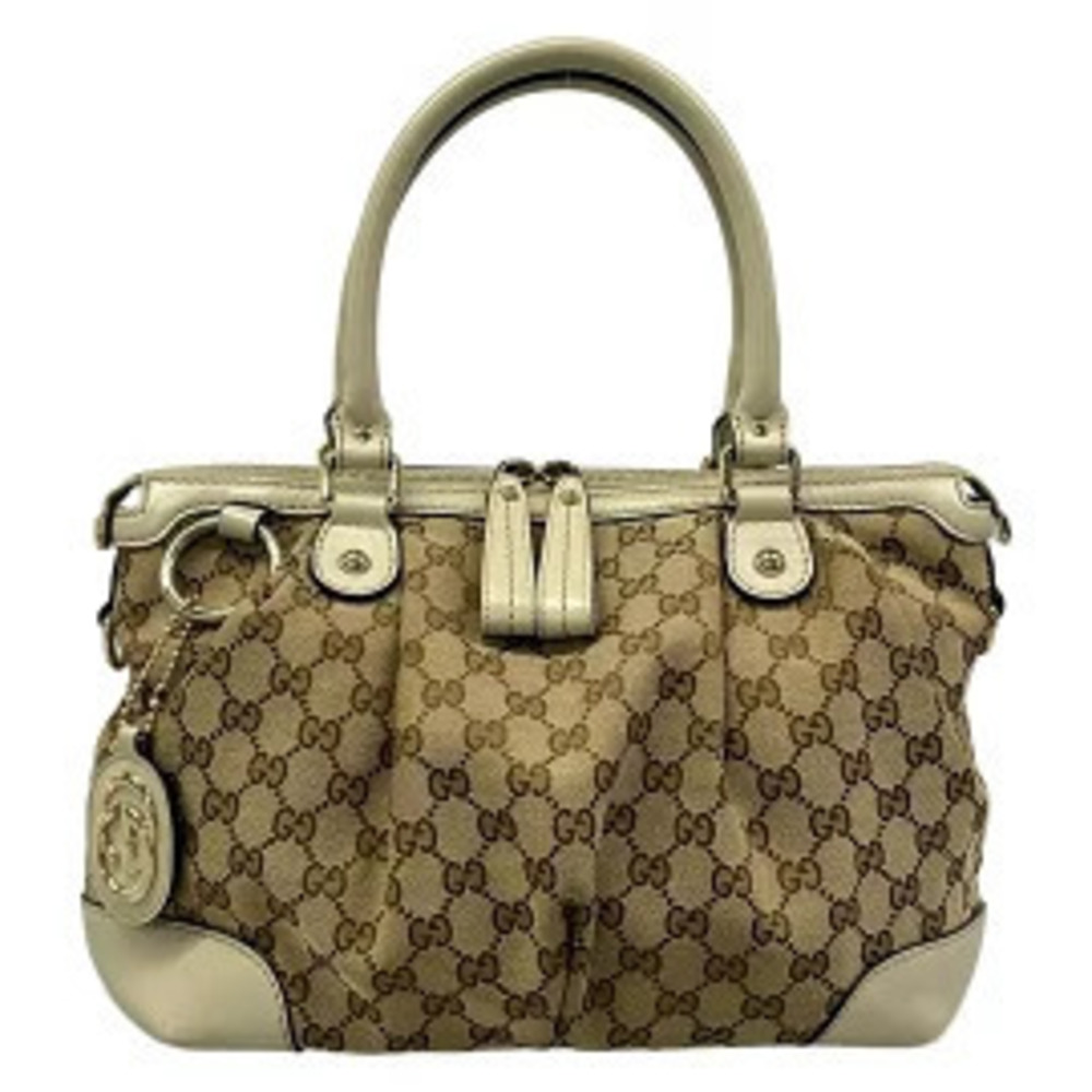 Gucci handbag dark brown x Beige Cream Ivory White leather